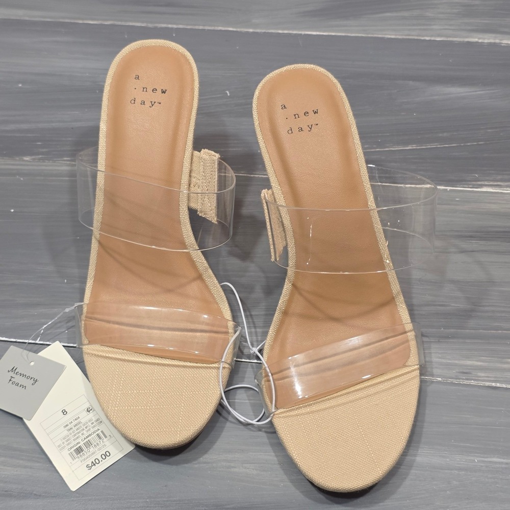 A New Day Ansel Espadrille‎ Wedge Sandals Clear Double Strap Tan - Picture 4 of 11